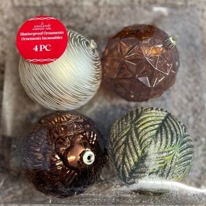 Ashland Holiday Ornament Set - Gold, Brown, Green
